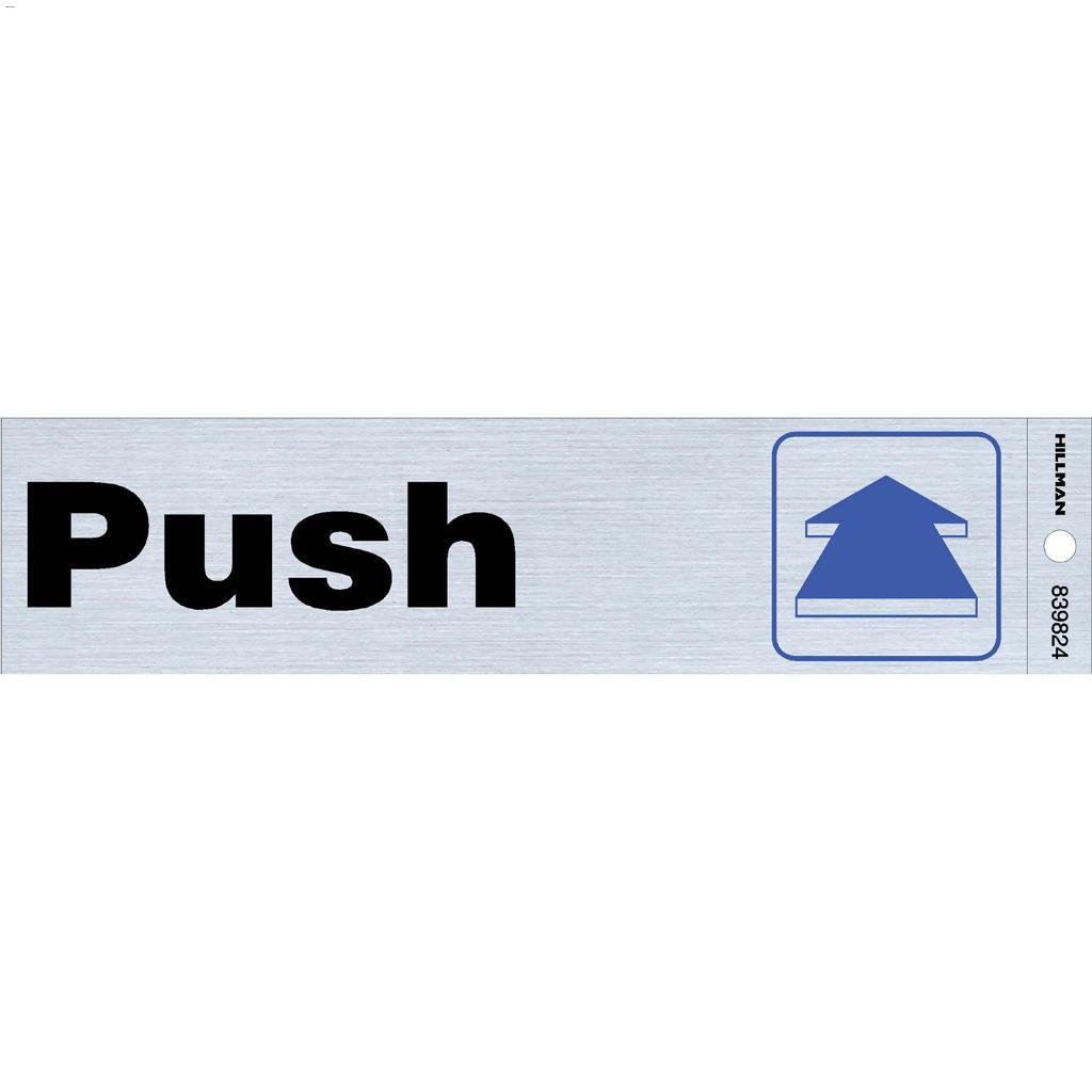 2" x 8" Black & Blue/Nickel Push Self-Adhesive Sign