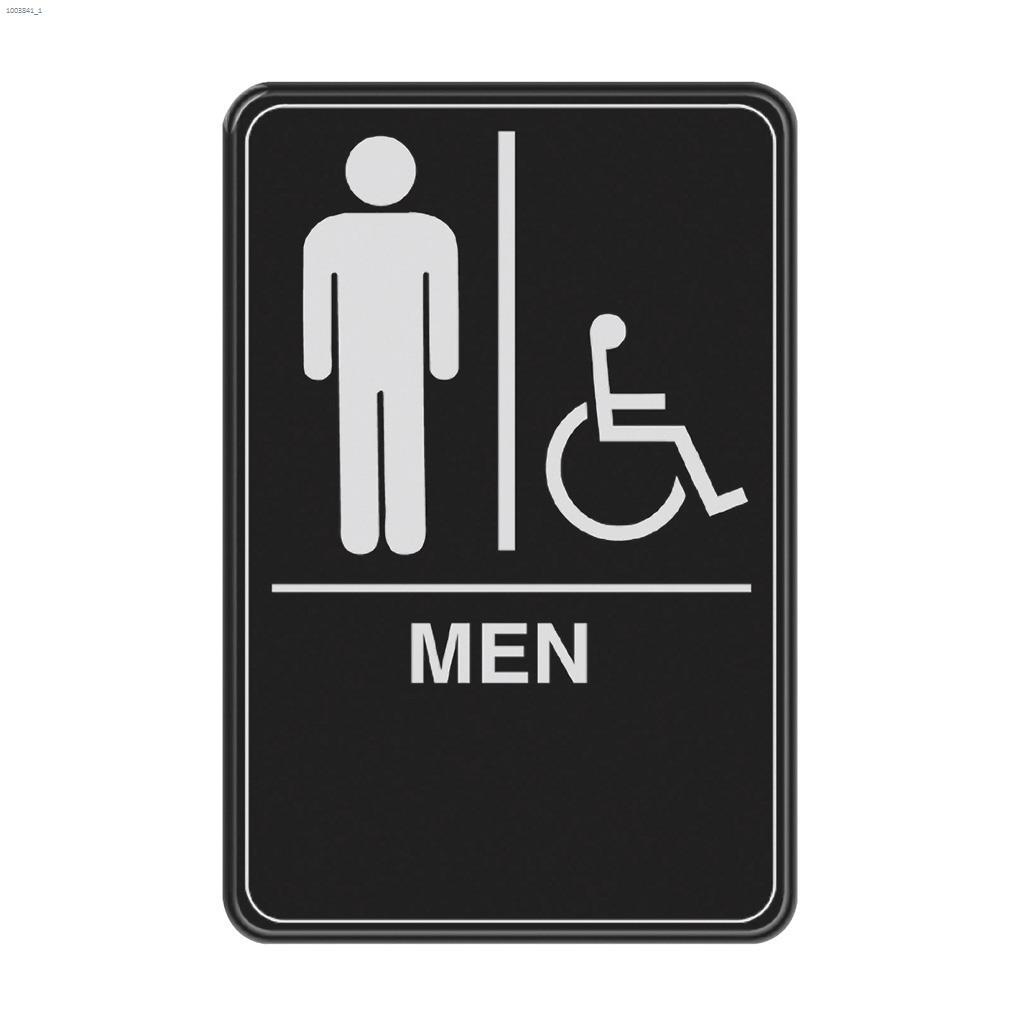 6" x 9" White On Black ADA Braille Signs - Men Handicapped