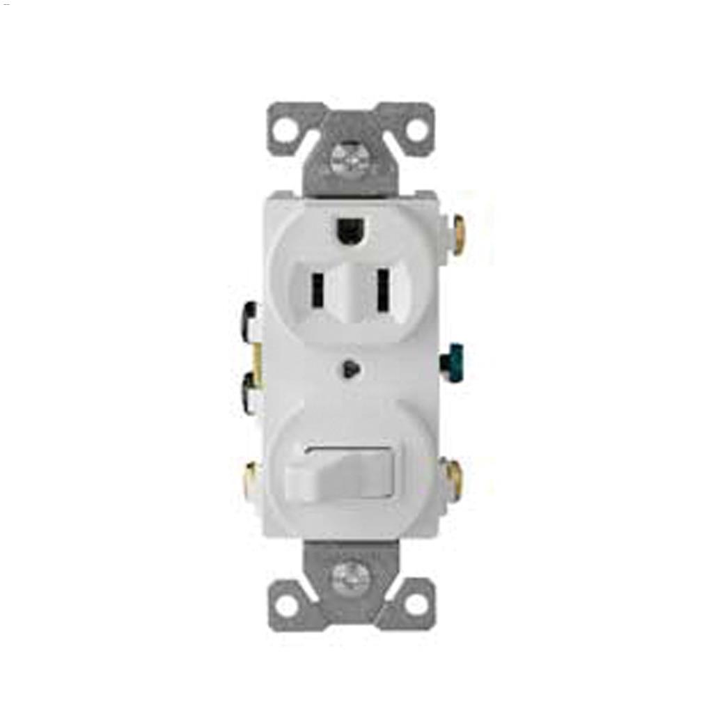 15 A White Toggle Combination Switch With Receptacle