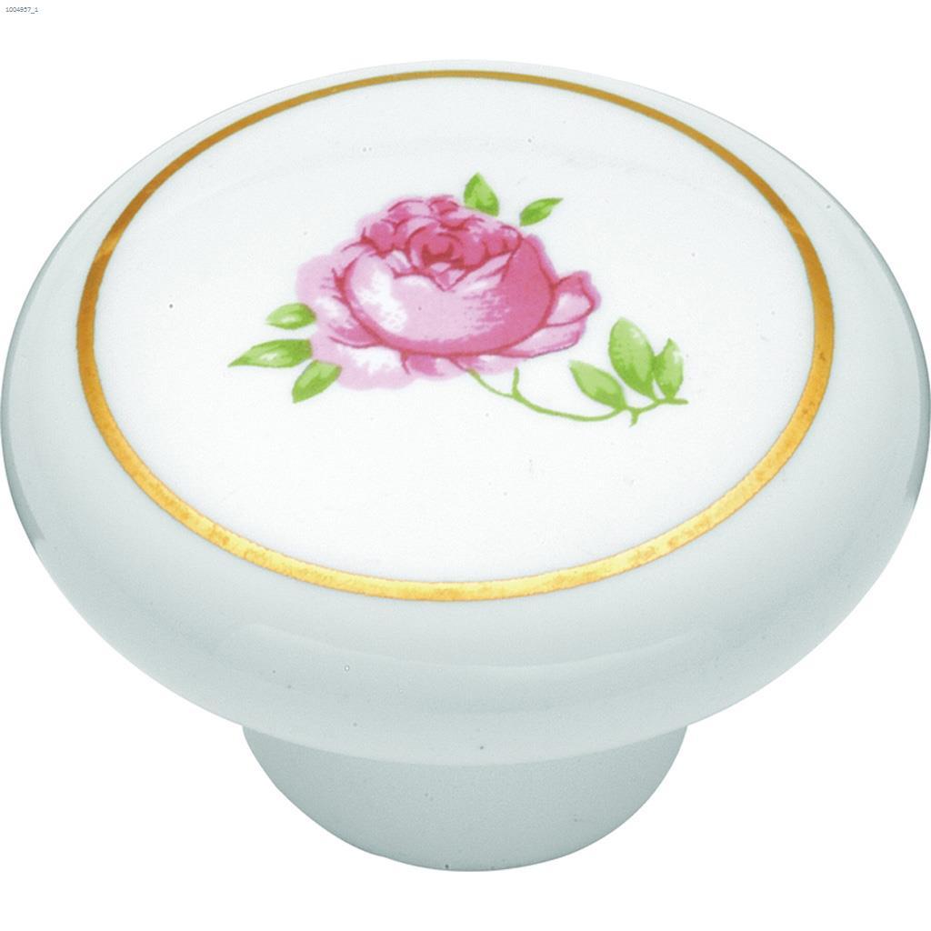 1-1/2" White Porcelain/Gold English Cozy Cabinet Knob