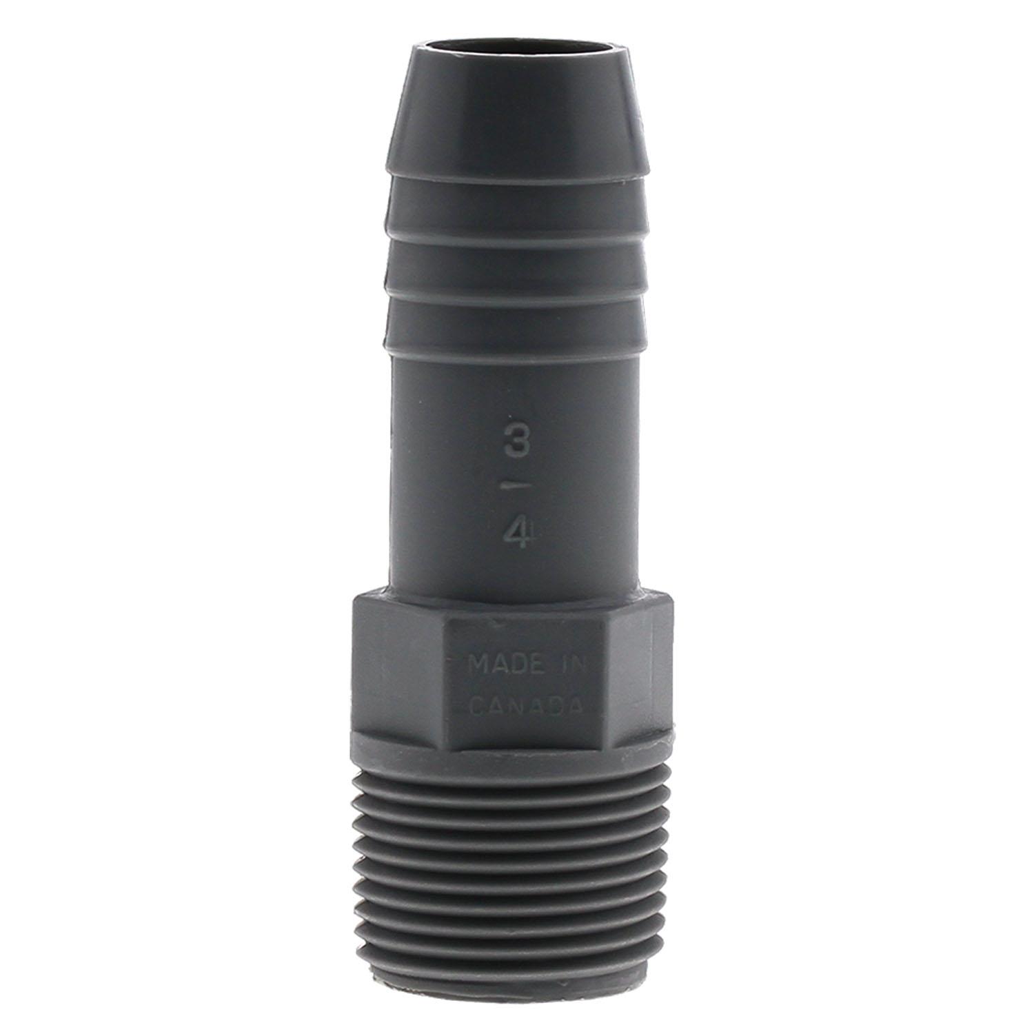 3/4" Insertion x adaptateur de tuyau, polyéthylène gris MPT