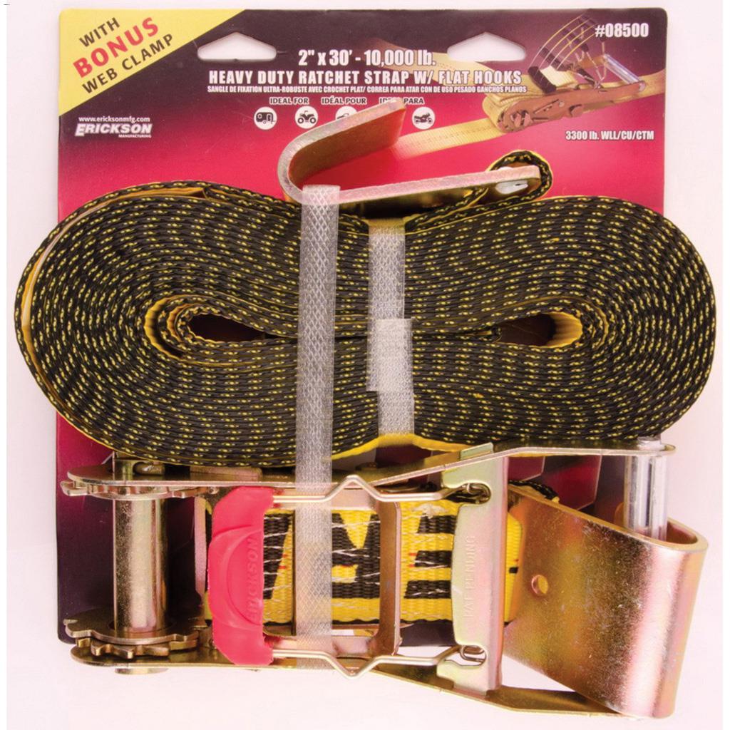 30' x 2" Yellow Ratchet Strap With Flat Hooks