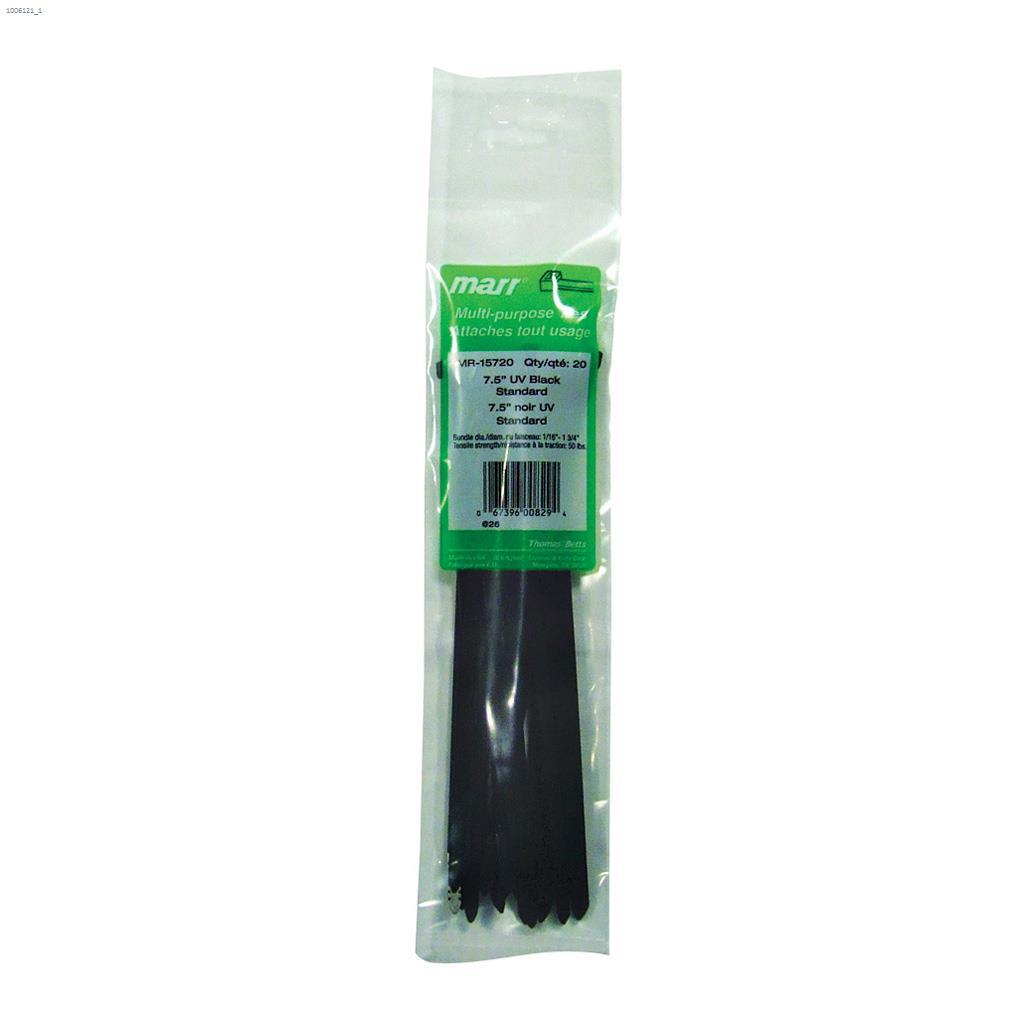 7-1/2" x 0.19" UV Black Cable Tie-20/Pack