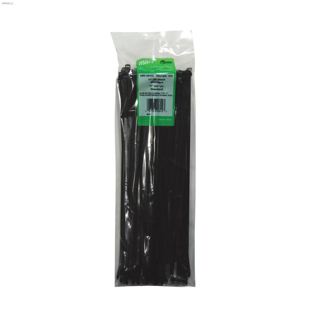 11" x 0.19" UV Black Cable Tie-100/Pack