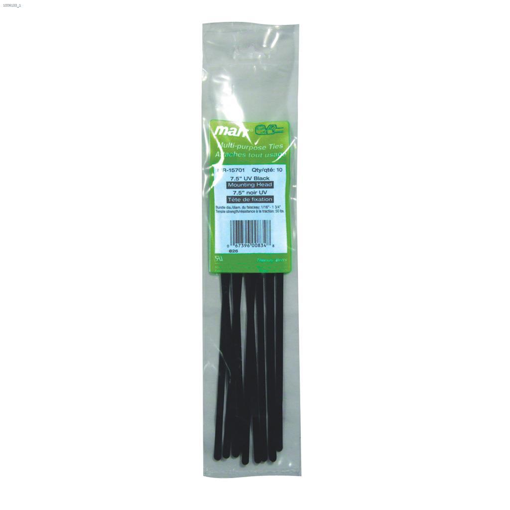 6.7" x 0.15" UV Black Mounting Head Cable Tie-10/Pack