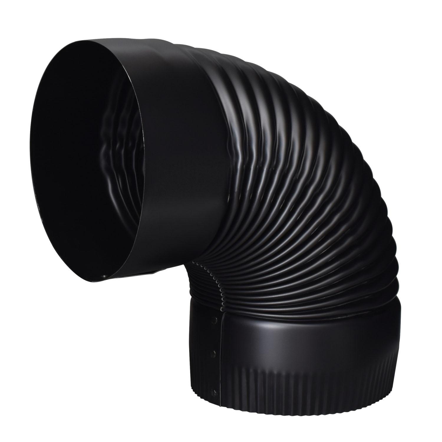 6" Black Matte Single Wall Corrugated Crimped Elbow