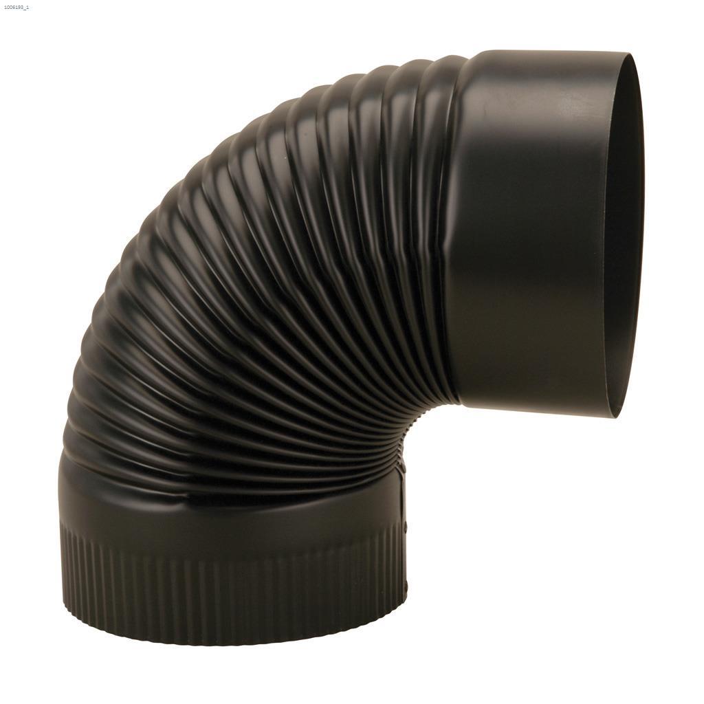 7" Black Matte Single Wall Corrugated Crimped Elbow