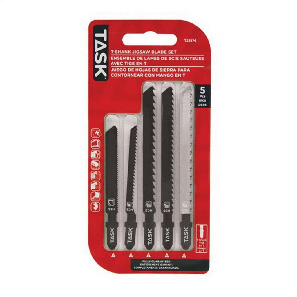 High Carbon Steel 5 Piece T Shank Jig Saw Blade Set-5/Pack