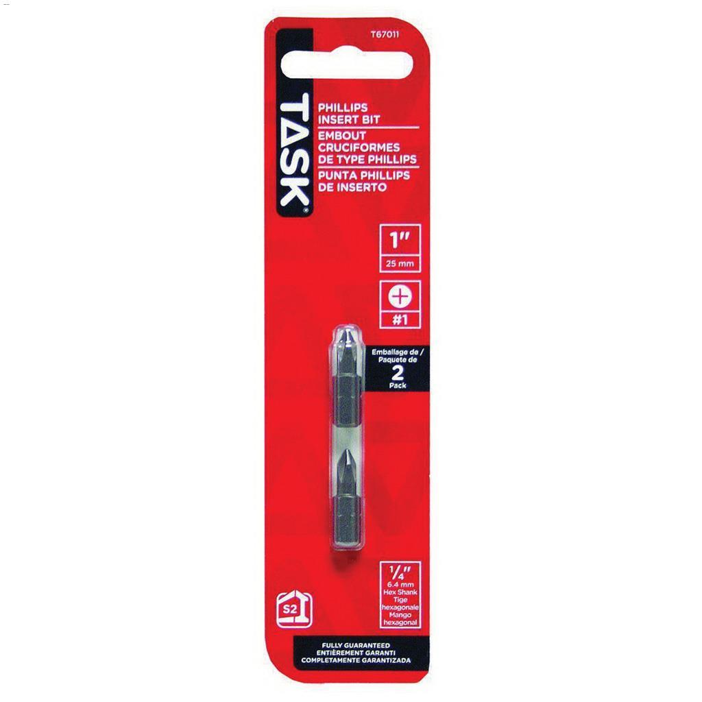 1" #1 Phillips S2 Steel Screwdriver Bit-2/Pack