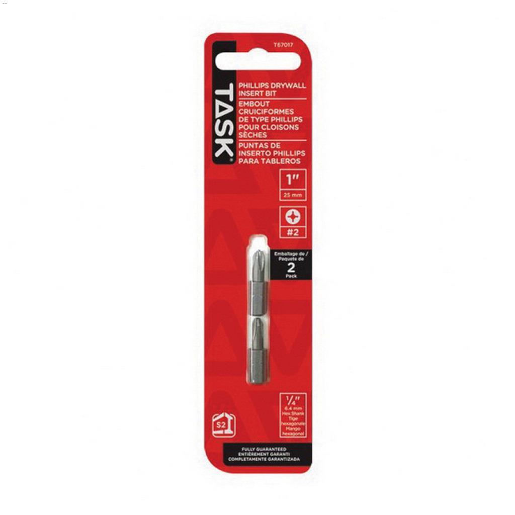 1" x #2 Phillips S2 Steel Drywall Screwdriver Bit-2/pack