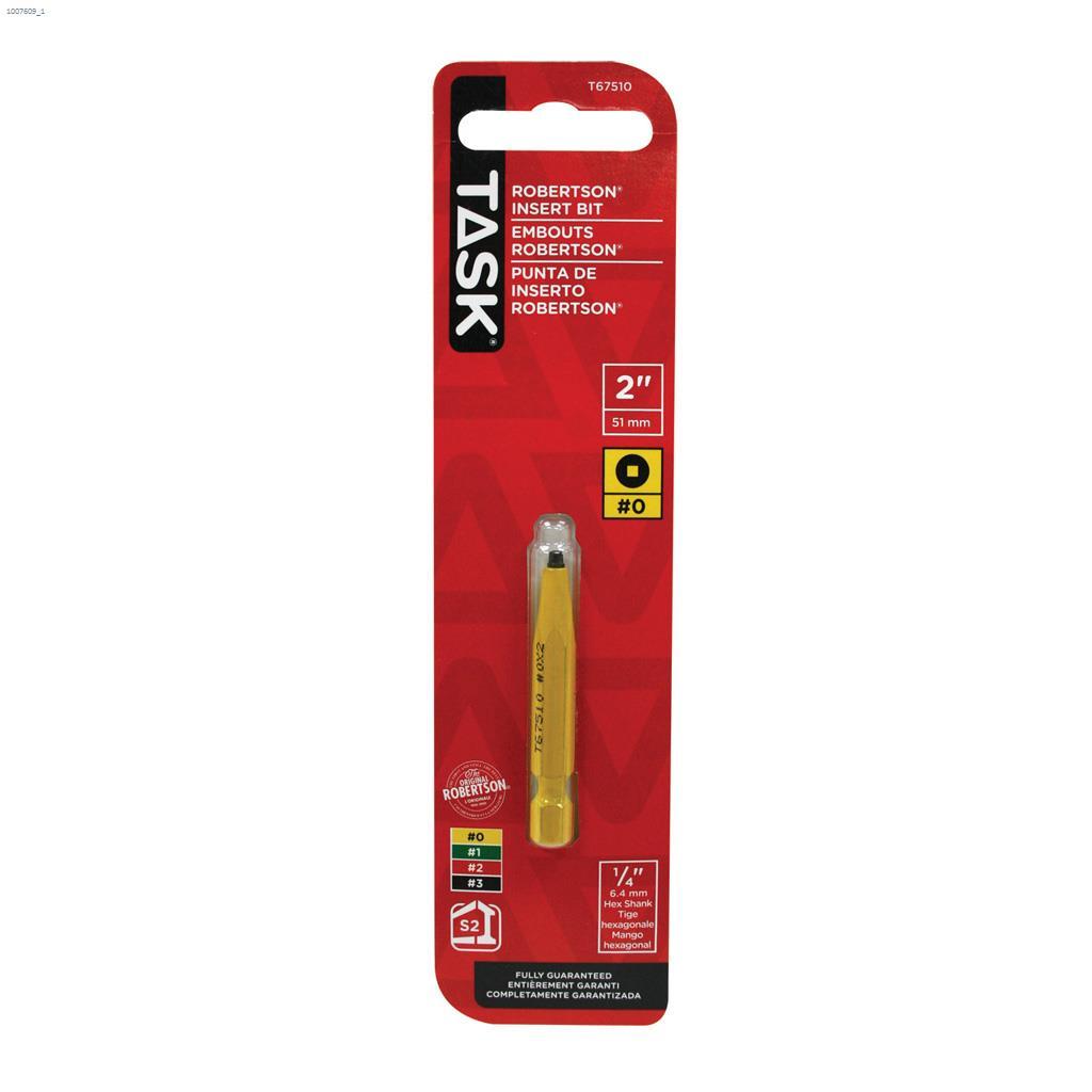 2" #0 Robertson Tip Yellow 2 Piece Screwdriver Bit
