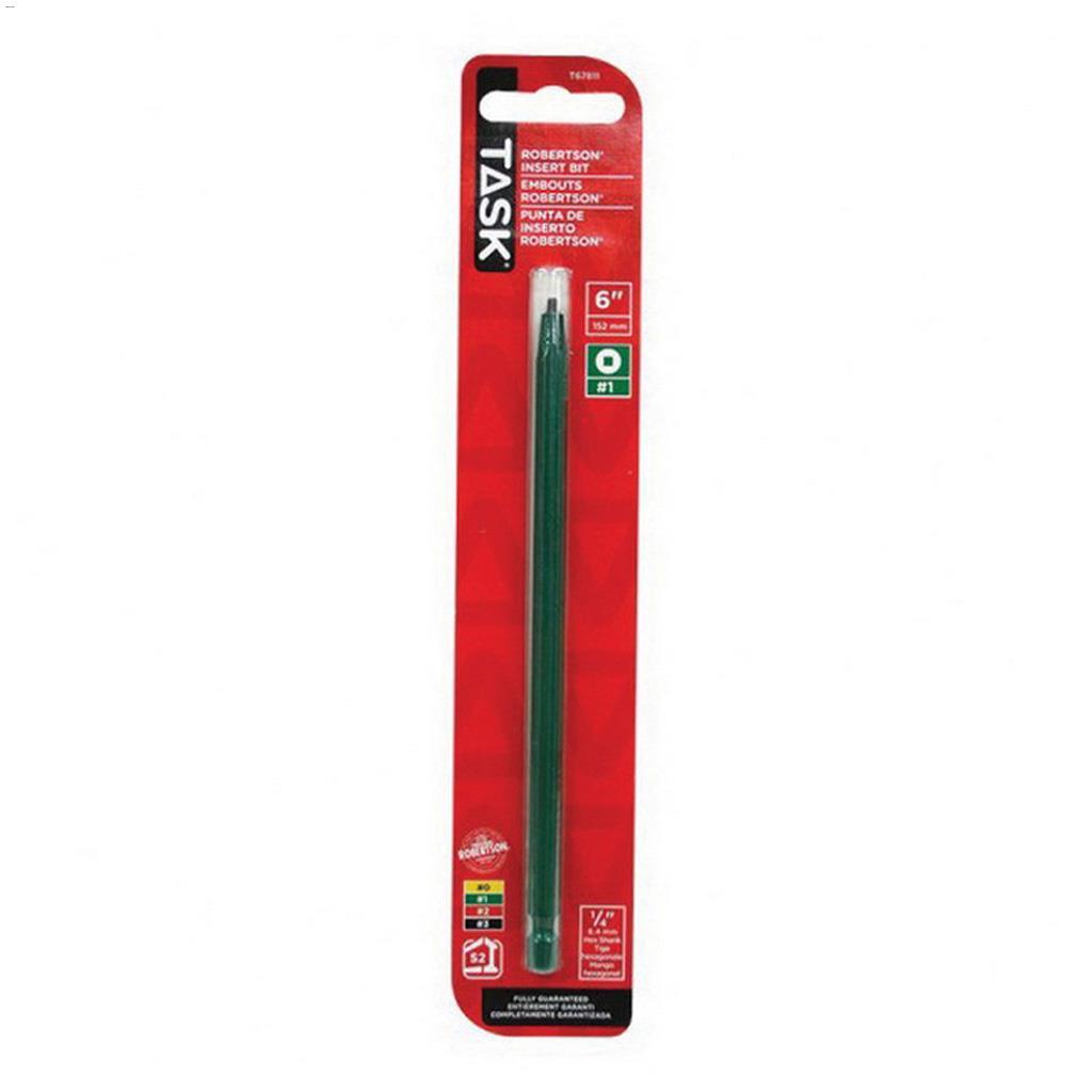 6" #1 Robertson Tip Green 2 Piece Screwdriver Bit