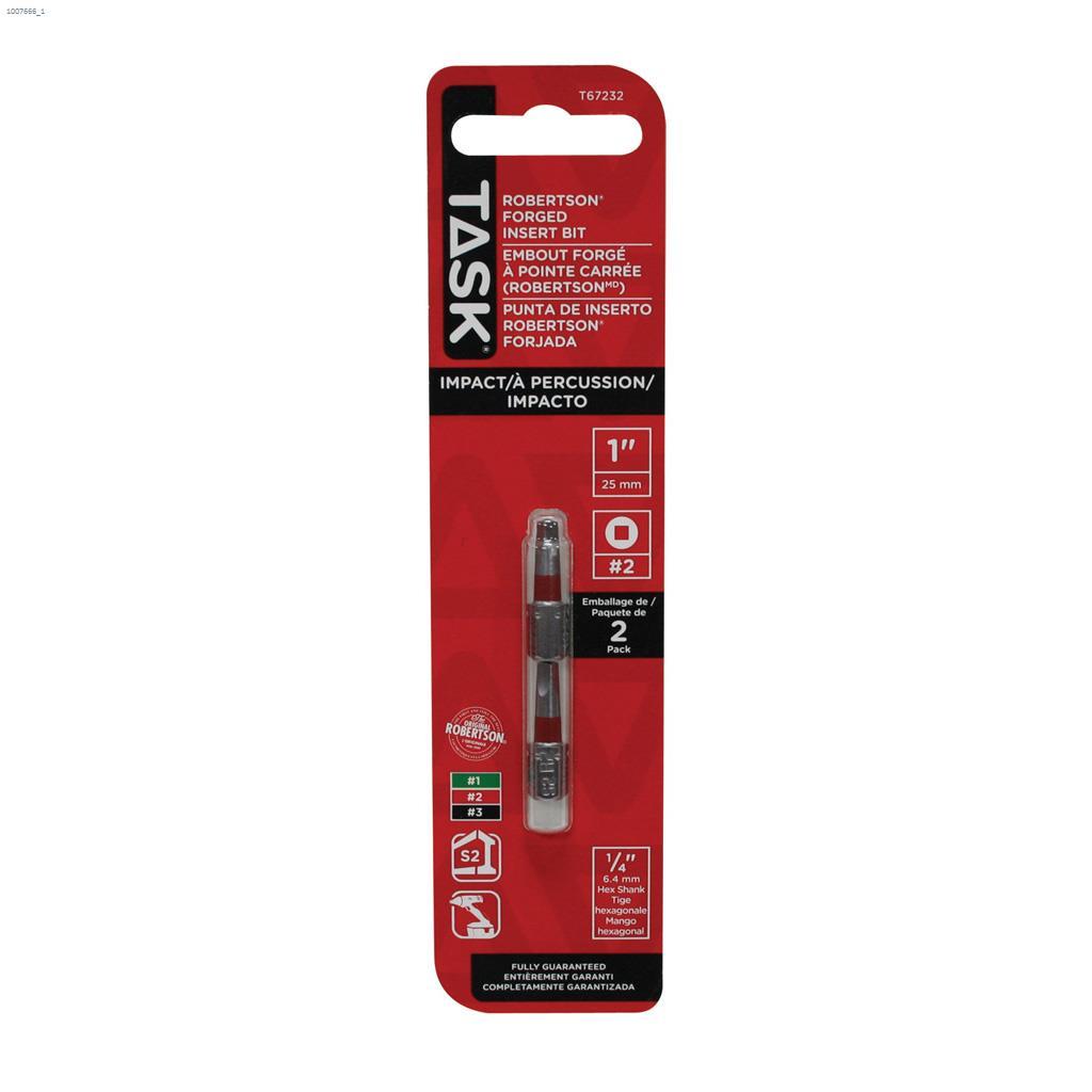 1" #2 Robertson S2 Steel Impact Driver Bit-2/pack