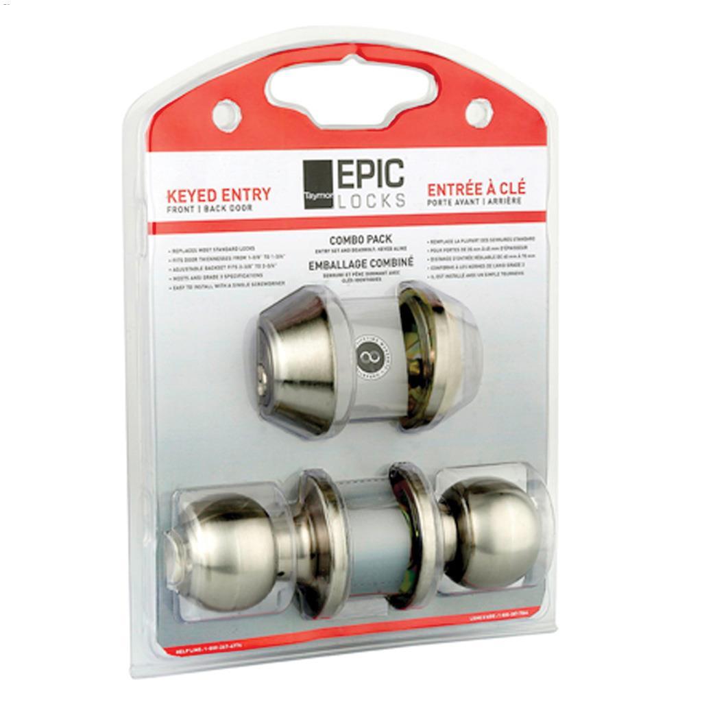 Satin Stainless Steel Ball Knob & Deadbolt Combo Pack