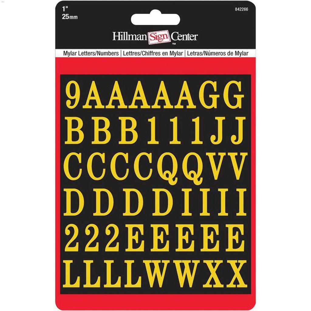 1" x 3/4" Gold On Black Mylar Letters & Numbers Kit