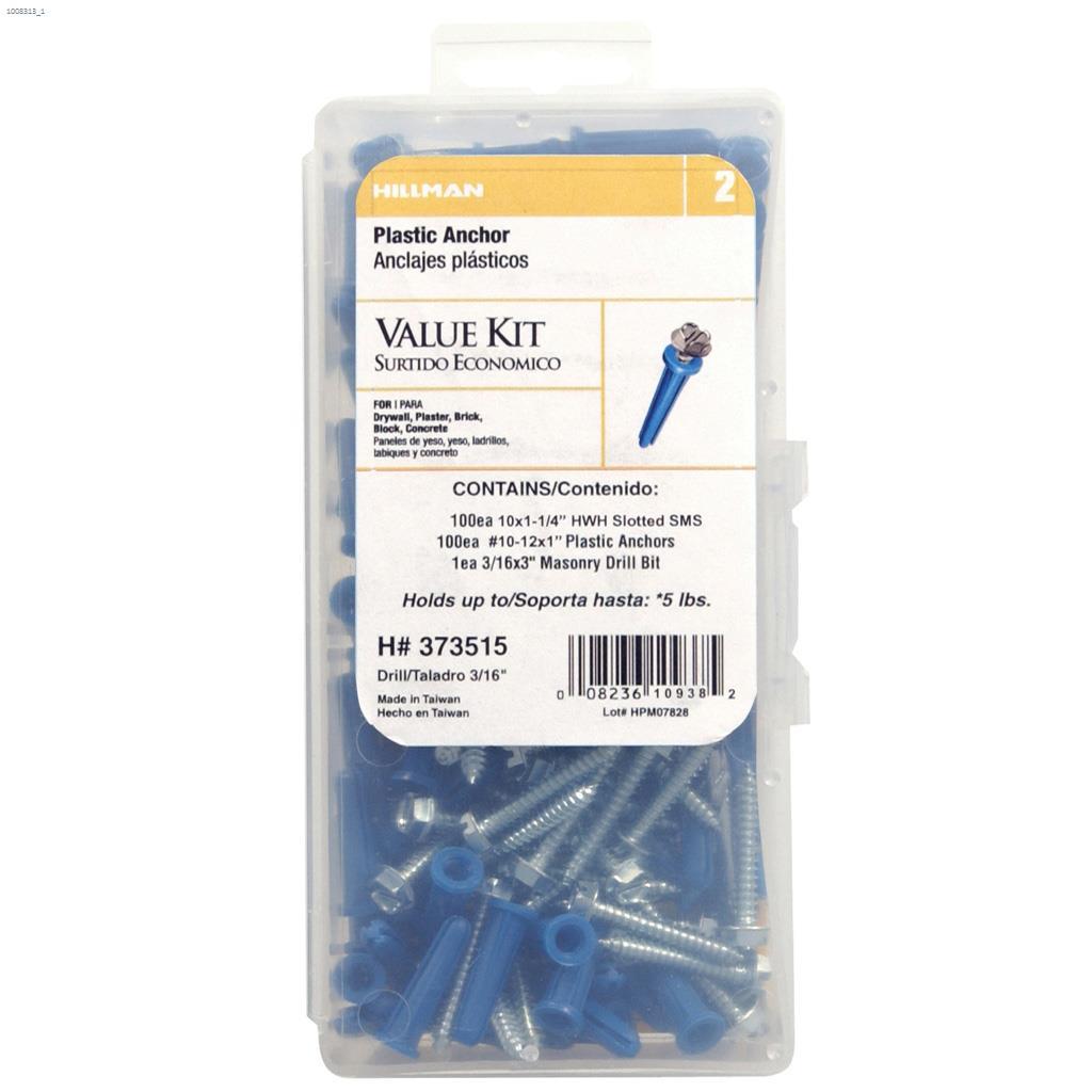 #10-12 x 1" SMS Blue Conical Plastic Anchor