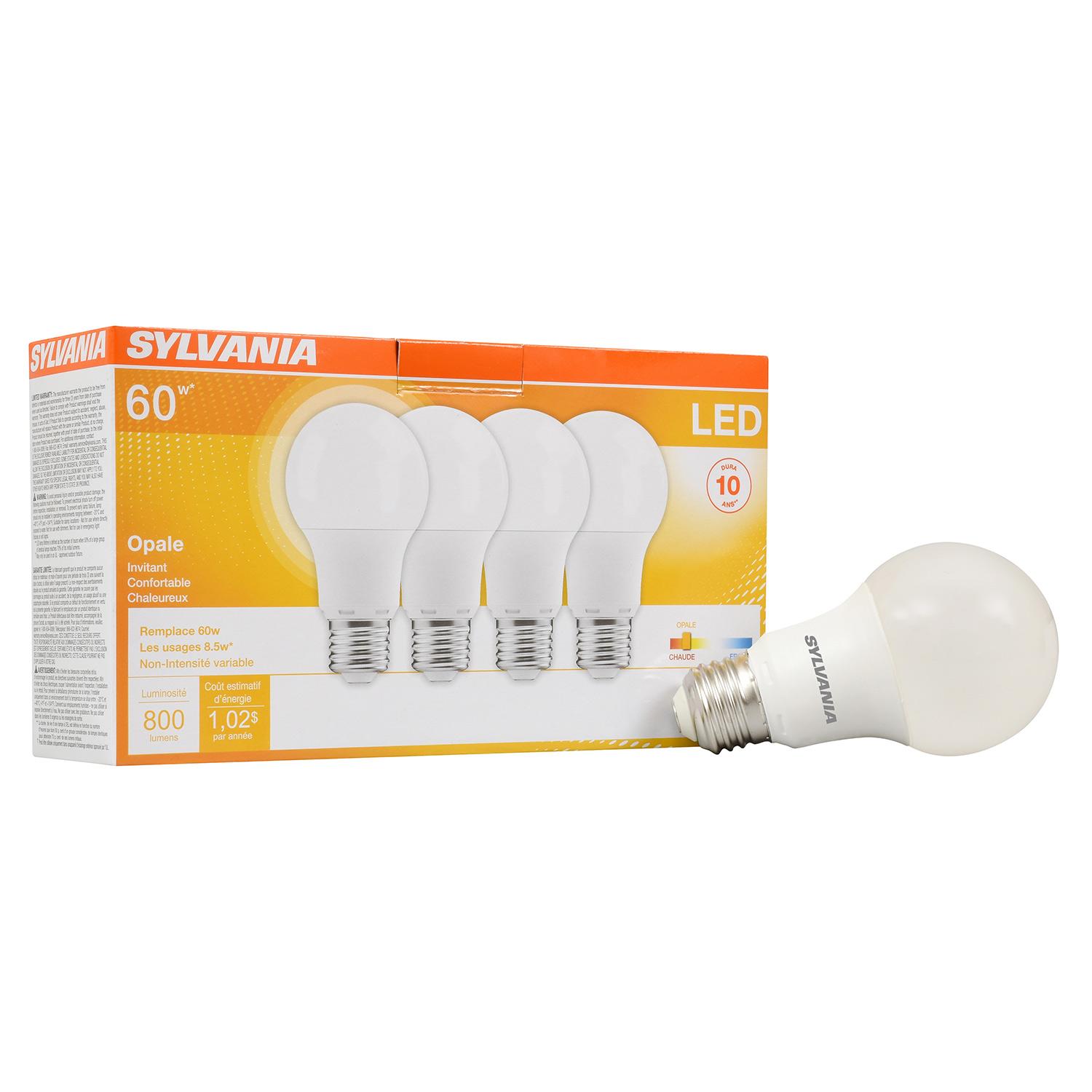 Paquet de 4 ampoules DEL givré 8.5  Watt Medium A19