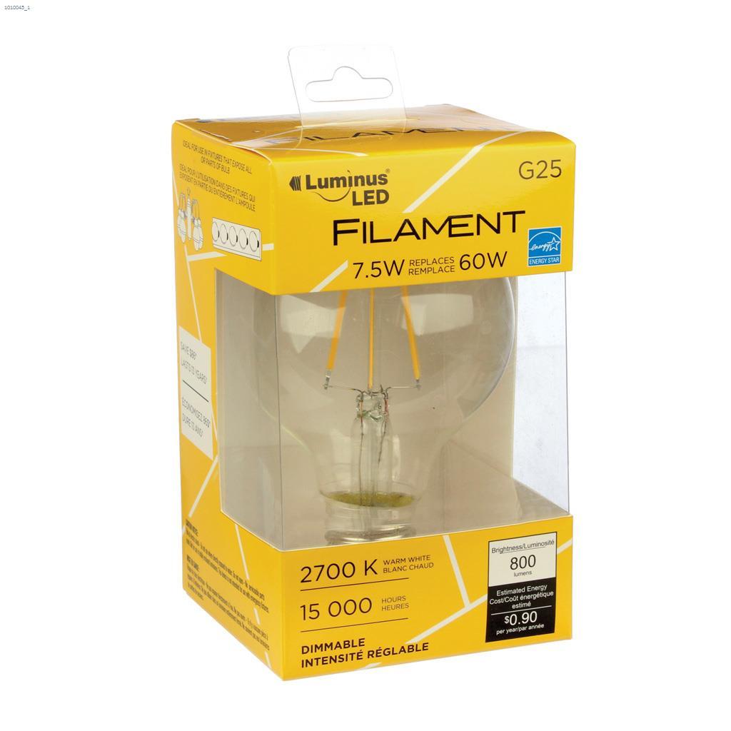 Ampoule DEL transparente 7.5 Watt E26 Medium G25