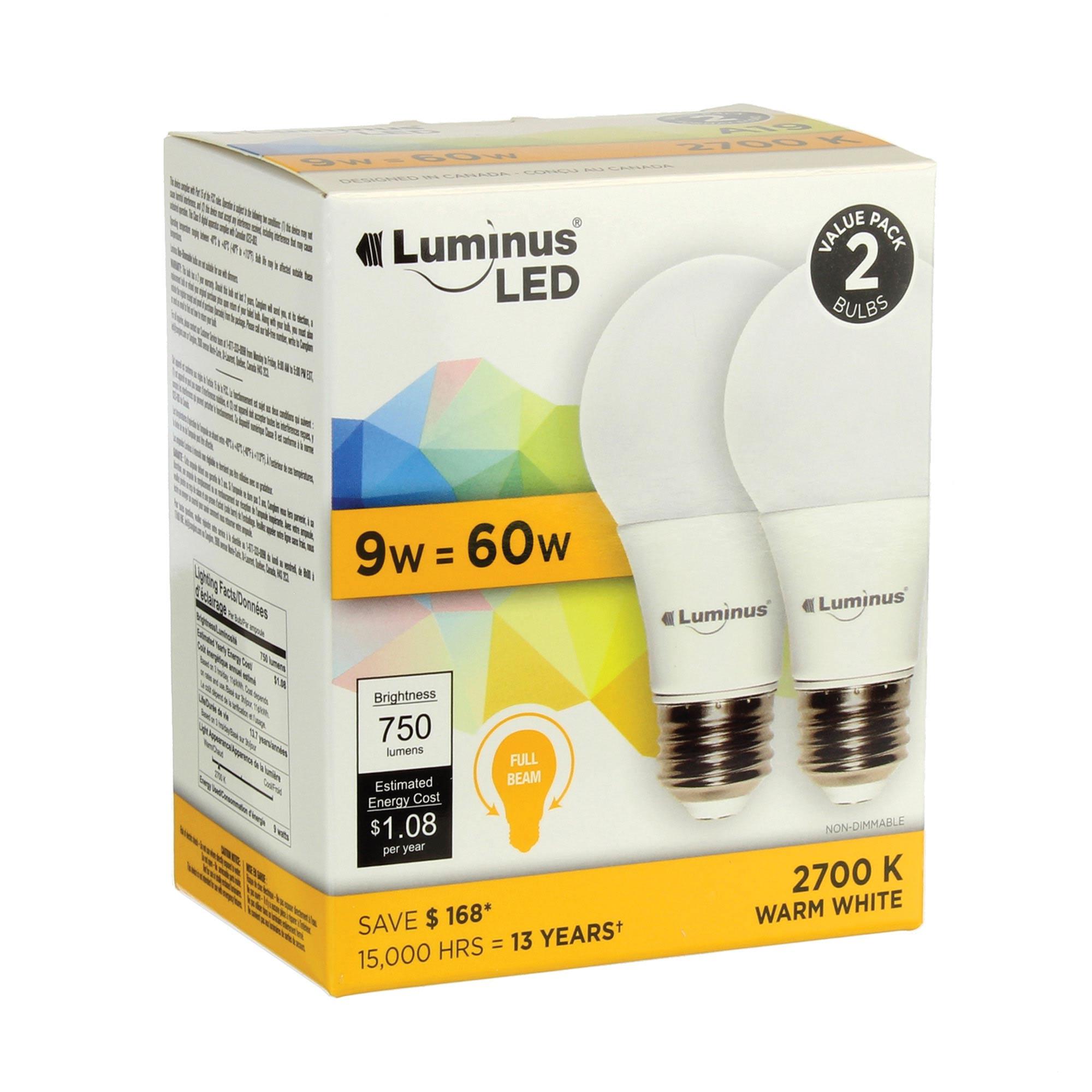 A19 9W 2700K Non-Dimmable LED Bulb-2/Pack