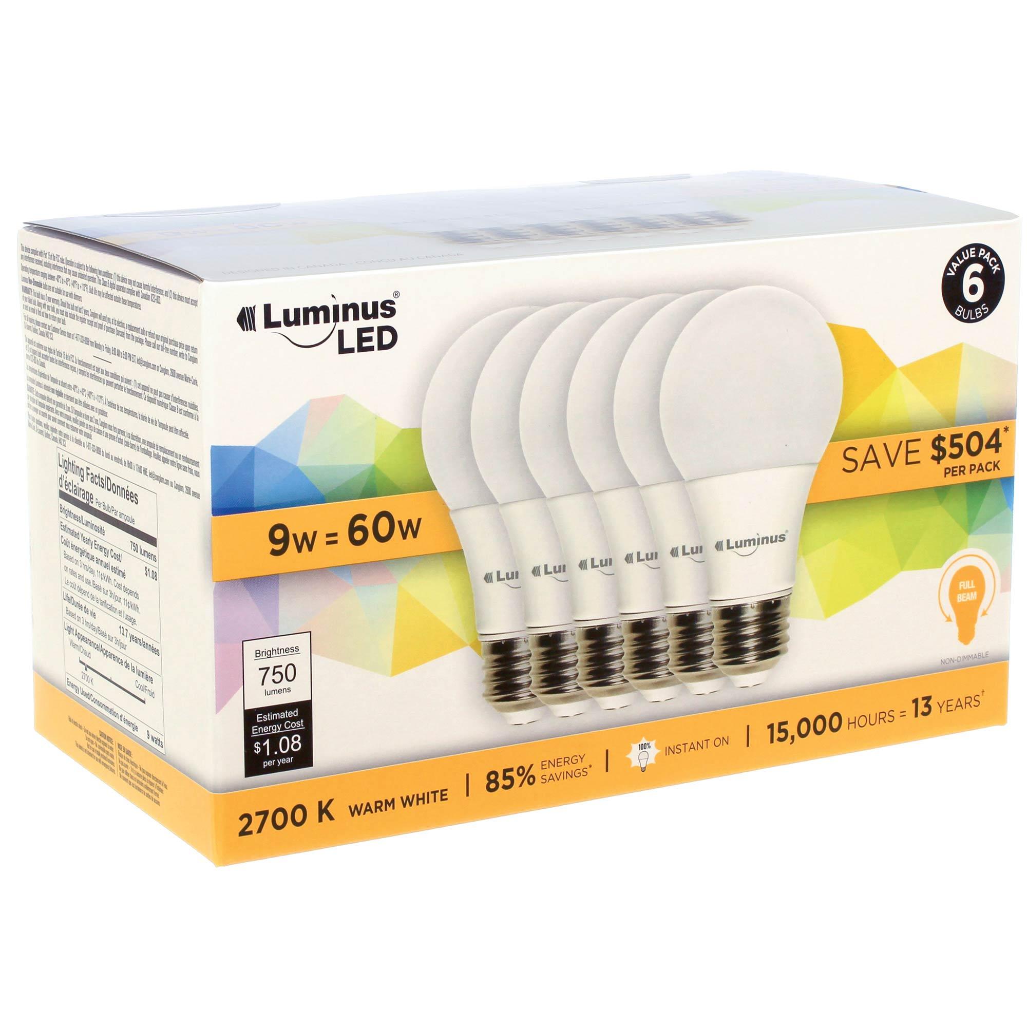 A19 9W 2700K Non-Dimmable LED Bulb-6/Pack