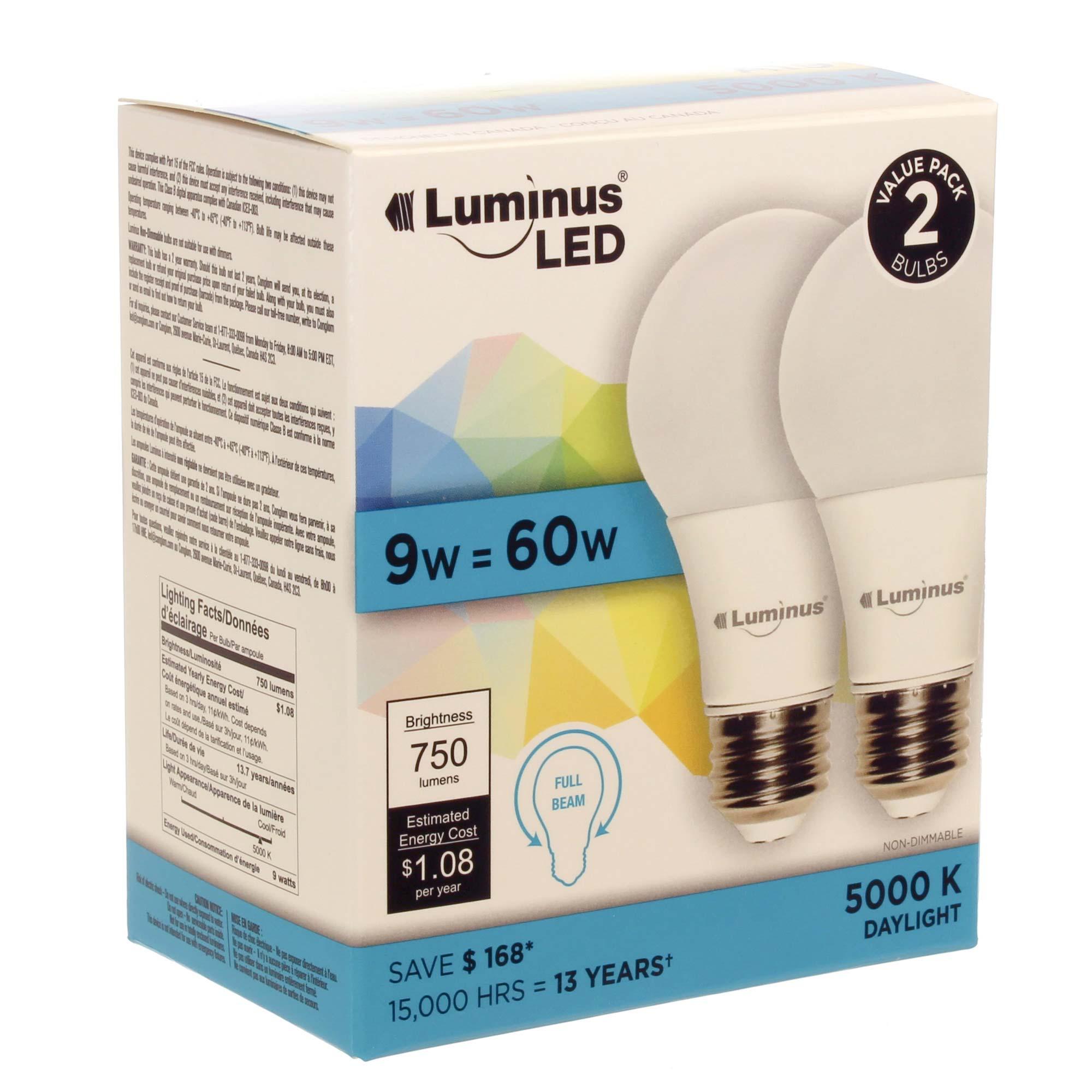 A19 9W 5000K Non-Dimmable LED Bulb-2/Pack