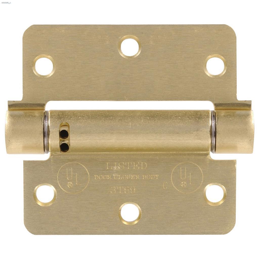 3-1/2" Satin Brass Round Corner Adjustable Spring Hinge