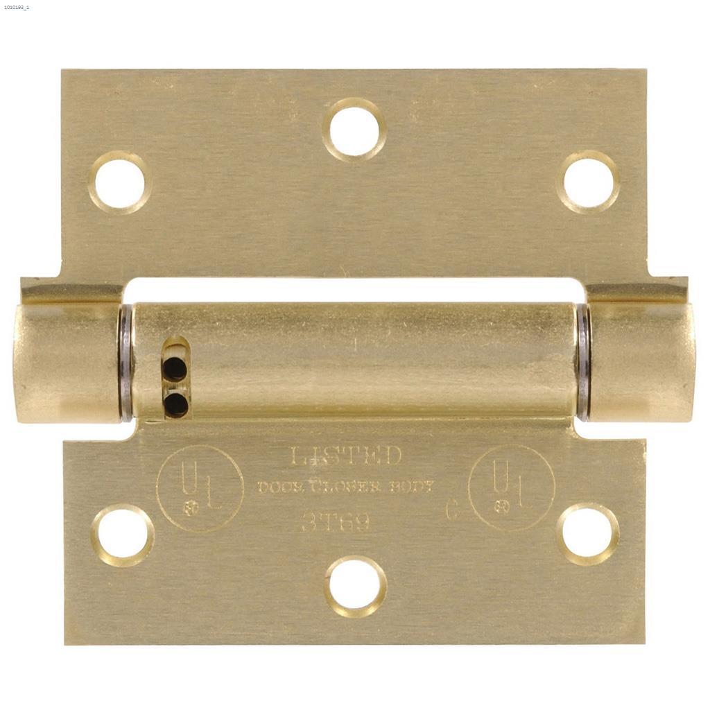 3-1/2" Satin Brass Square Corner Adjustable Spring Hinge