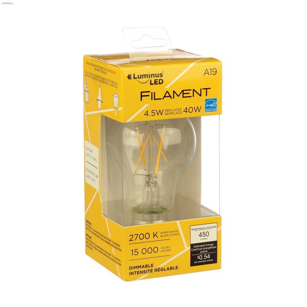 A19 4.5W 2700K Dimmable Filament LED Bulb
