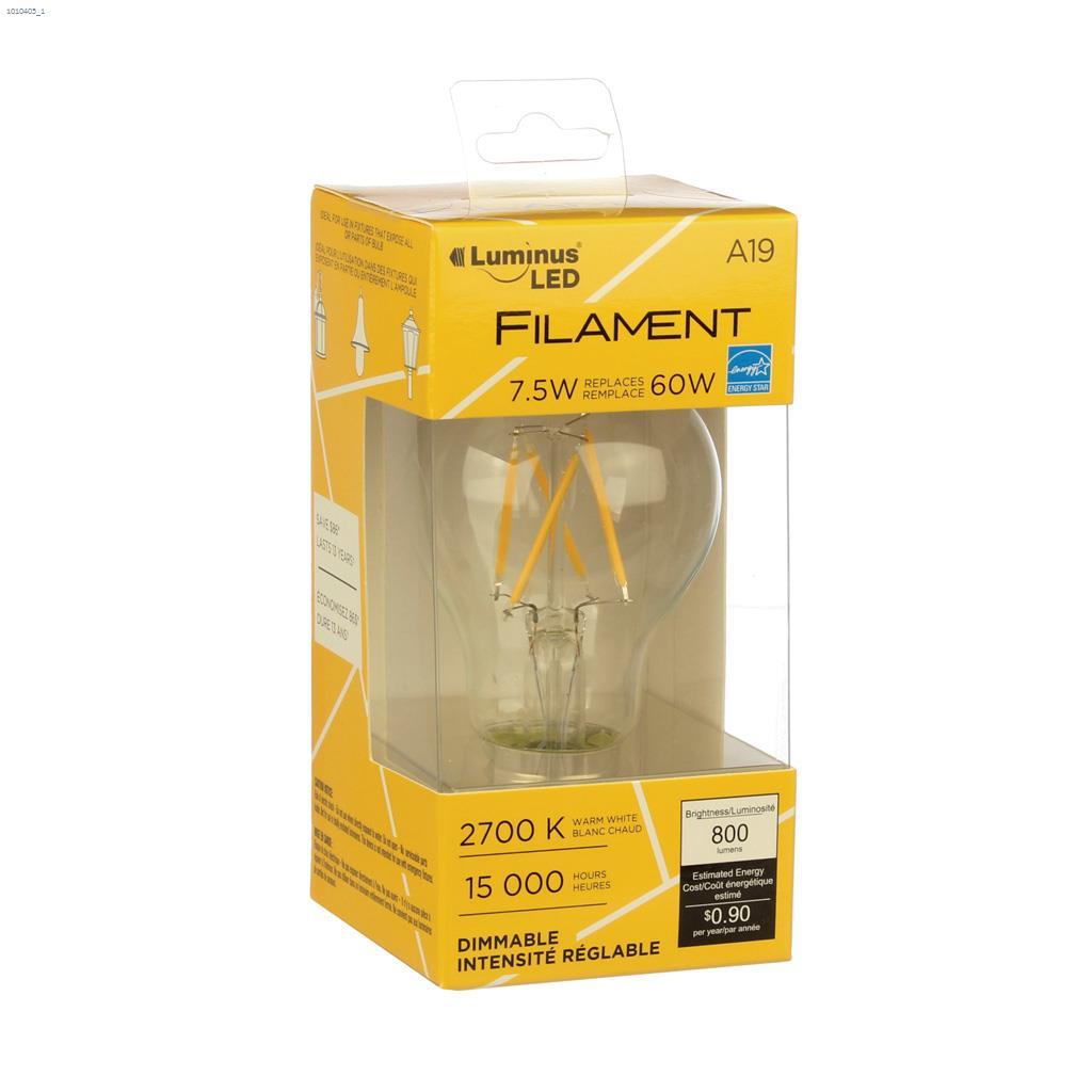 A19 7W 2700K Dimmable Filament LED Bulb
