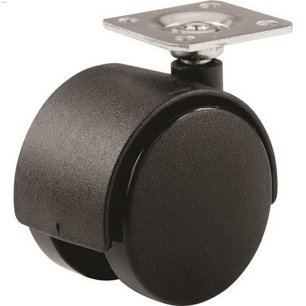 Roulette noire montée sur plaque, 1-5/8 po
