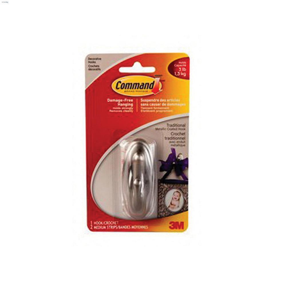 Command Brushed Nickel Medium Traditional Decorative Hook