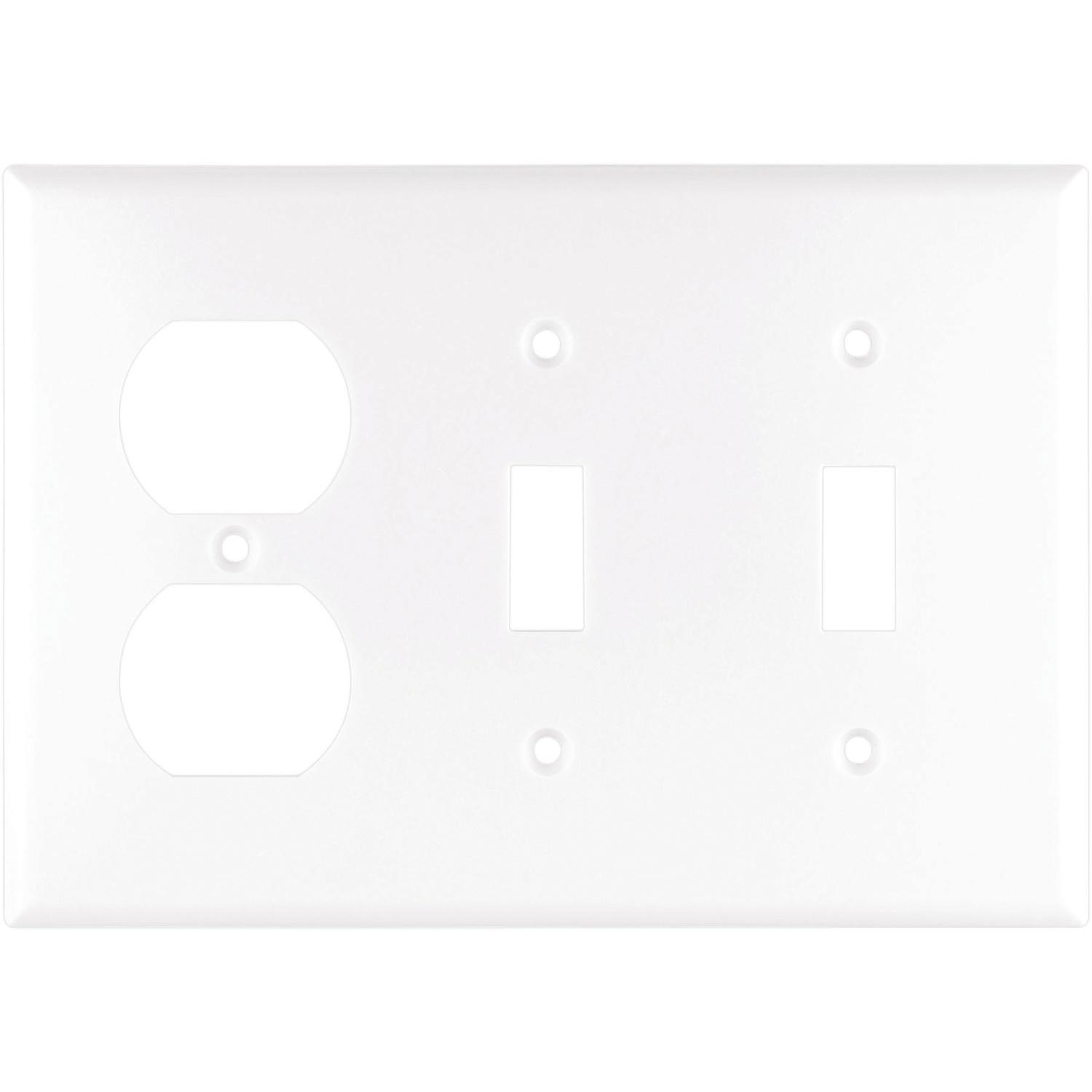 White (1) Duplex (2) Toggle Switch Combination Wallplate