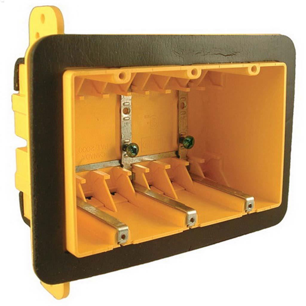 2-3/4" Yellow High-Strength Plastic Resin 3-Gang Device Box