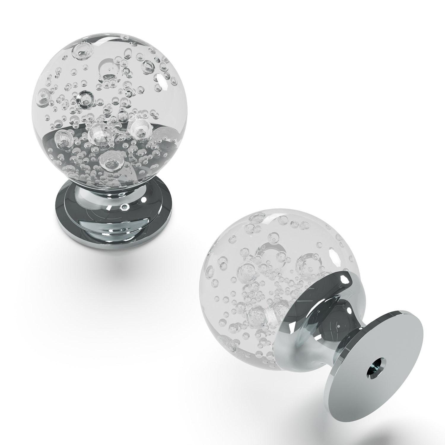 1-1/4" Glass With Chrome Gemstone Cabinet Knob