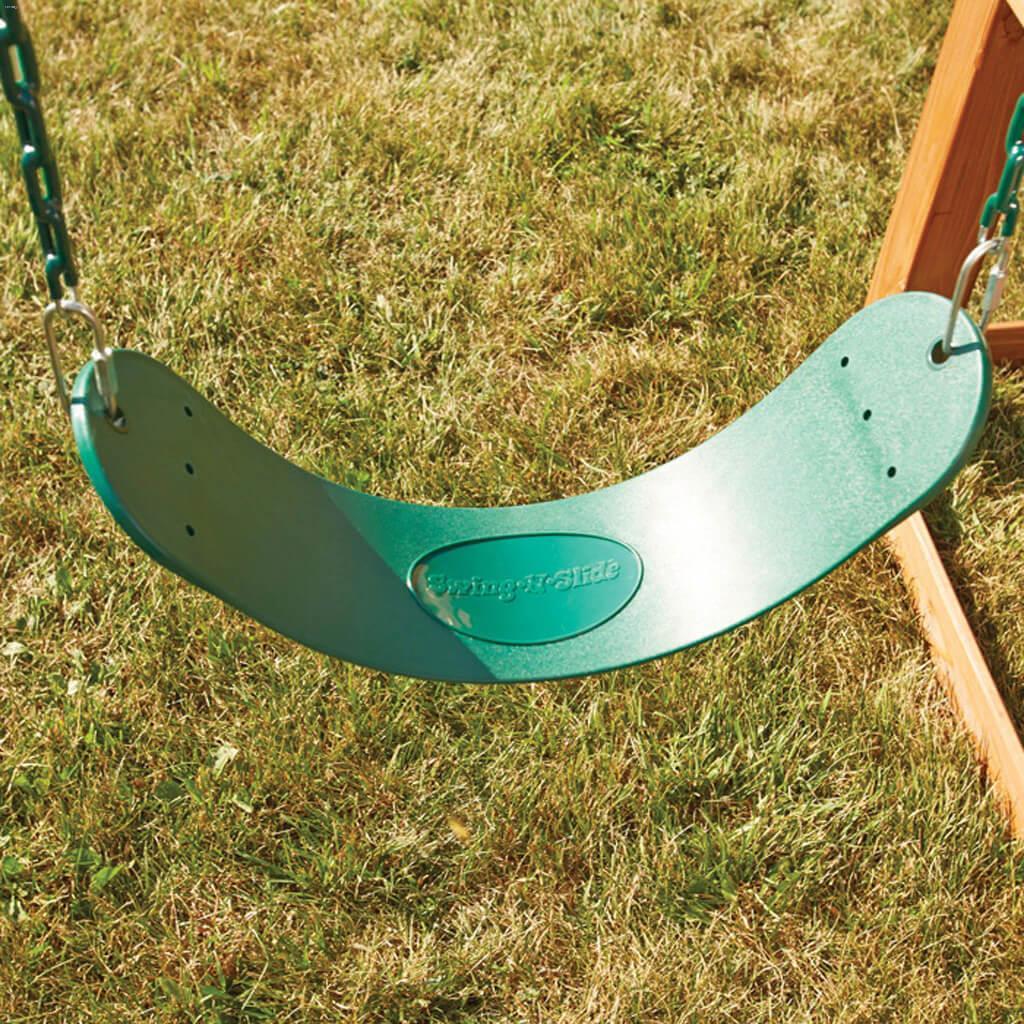 Siège de balançoire vert avec chaînes