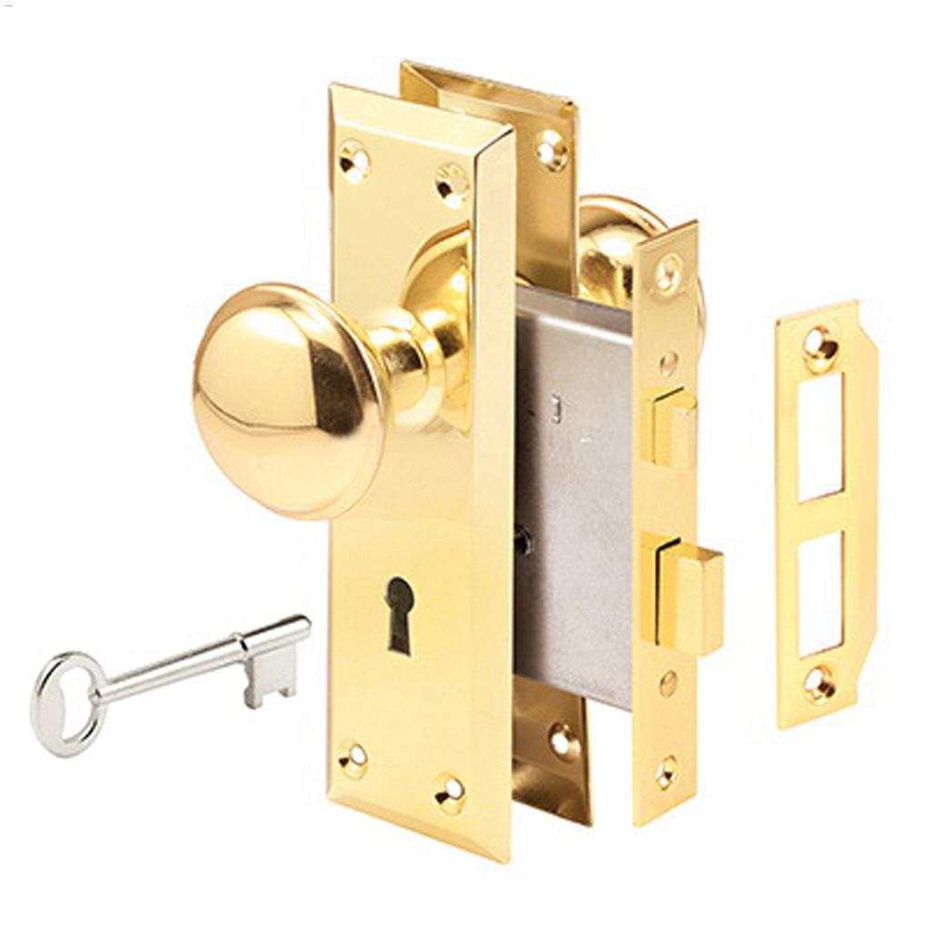 7" Brass Plated Mortise Lock Set