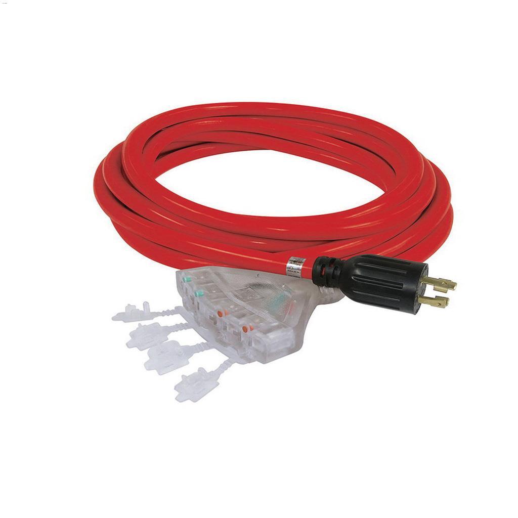 4 Outlet 25' Red SJTW Generator Extension Cord
