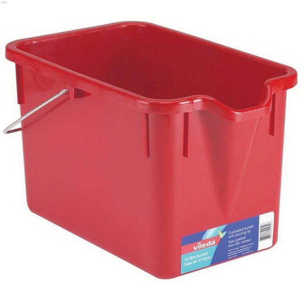 Seau rectangulaire rouge à manche métallique 15  l