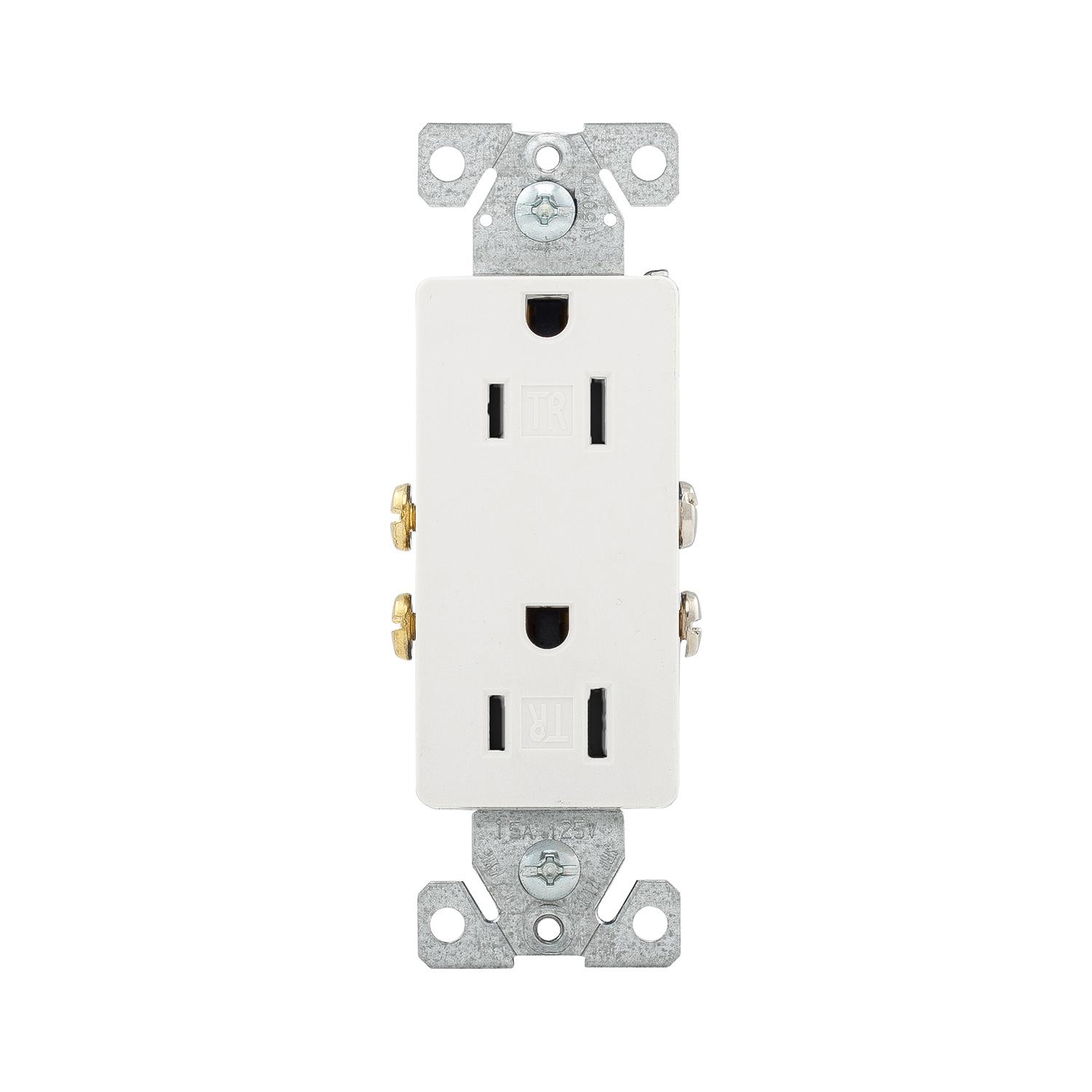 White Decorator Duplex Receptacle 15A 2P/3W-10/Pack