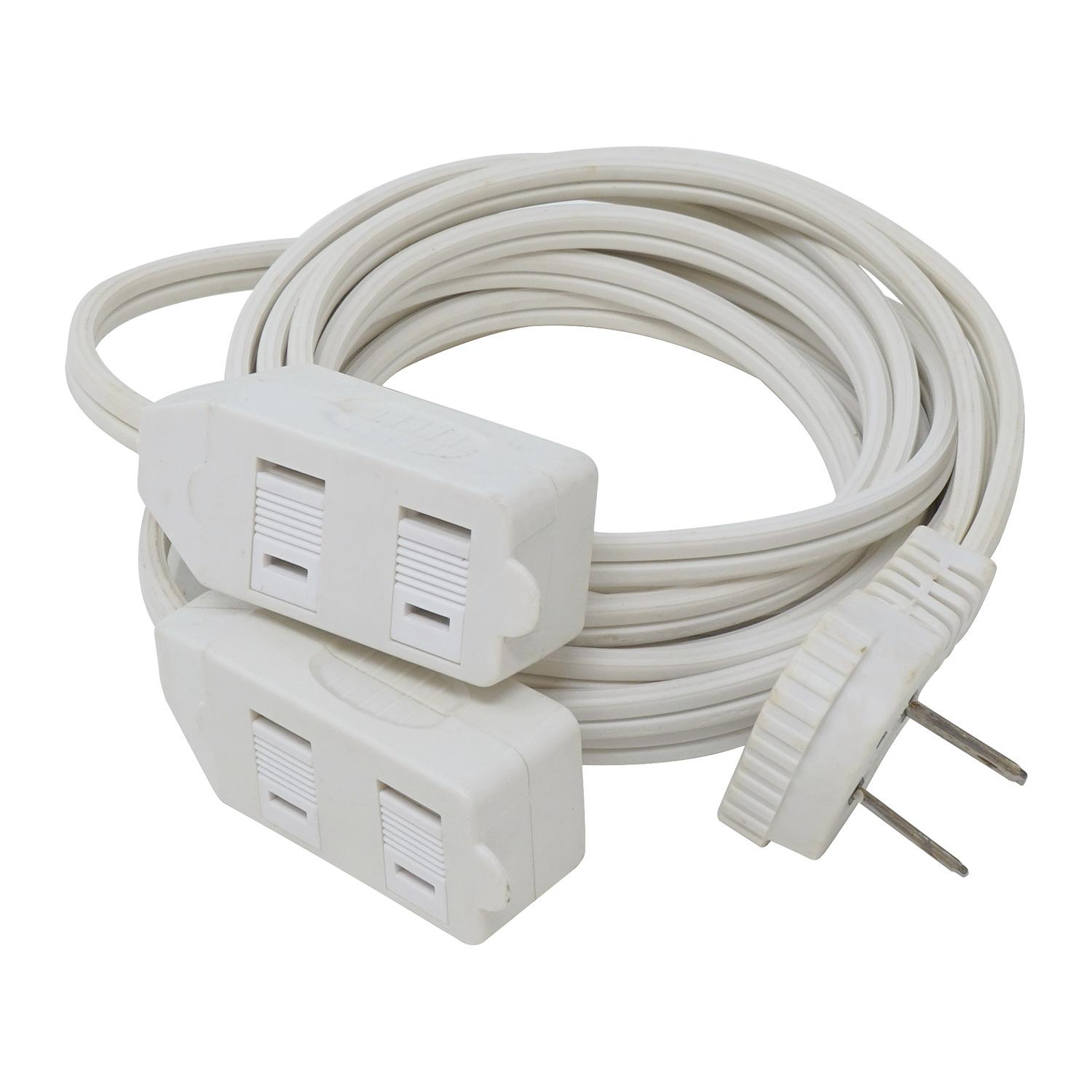 2 Outlet 16 AWG 2C 12' White Extension Cord