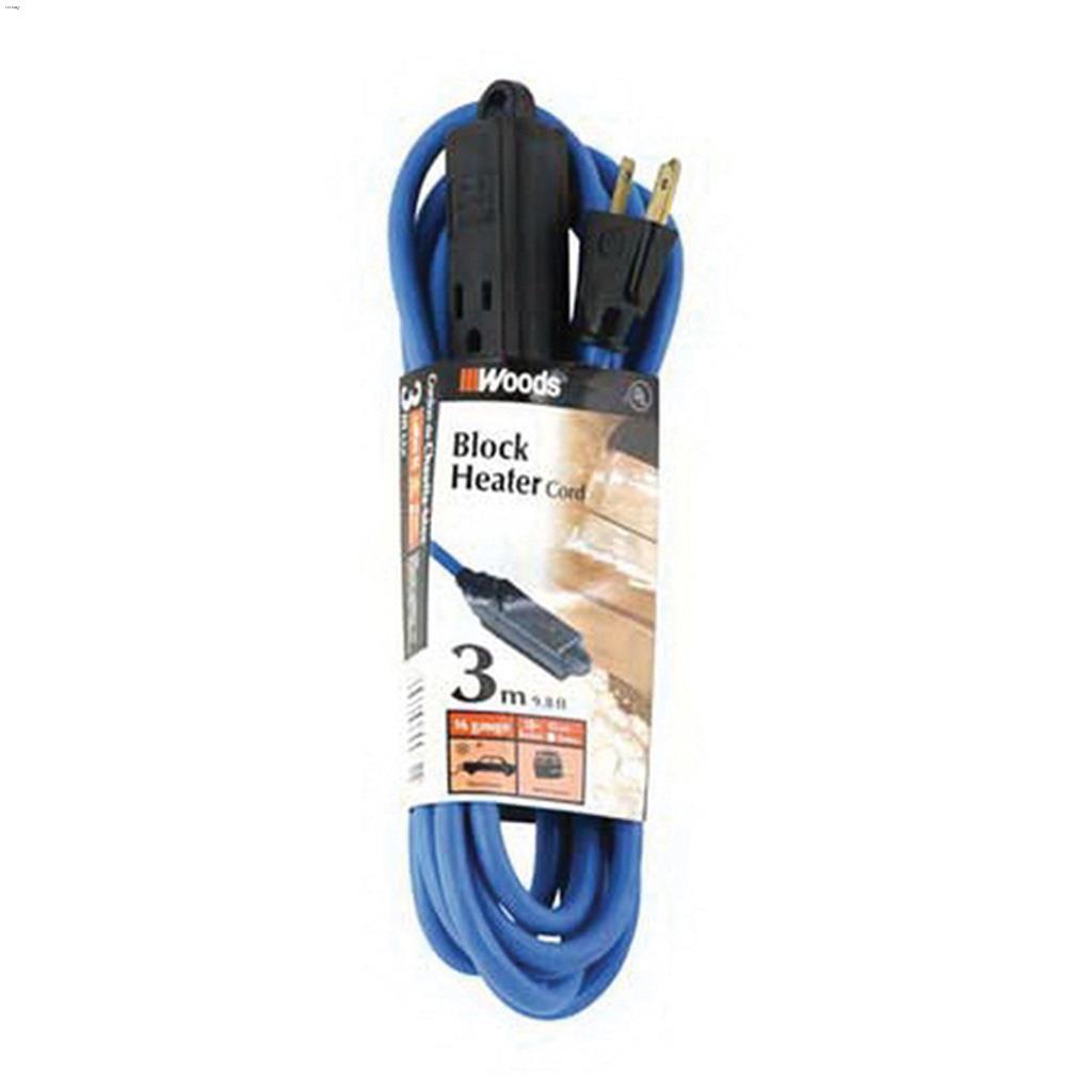 3 Outlet 16 AWG 3C 3 m Blue Block Heater Extension Cord