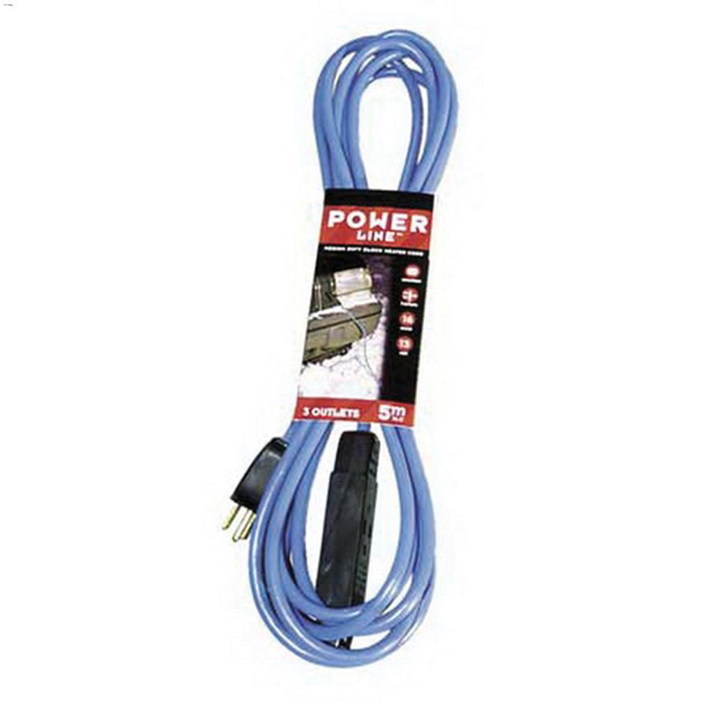 3 Outlet 16 AWG 3C 5 m Blue Block Heater Extension Cord