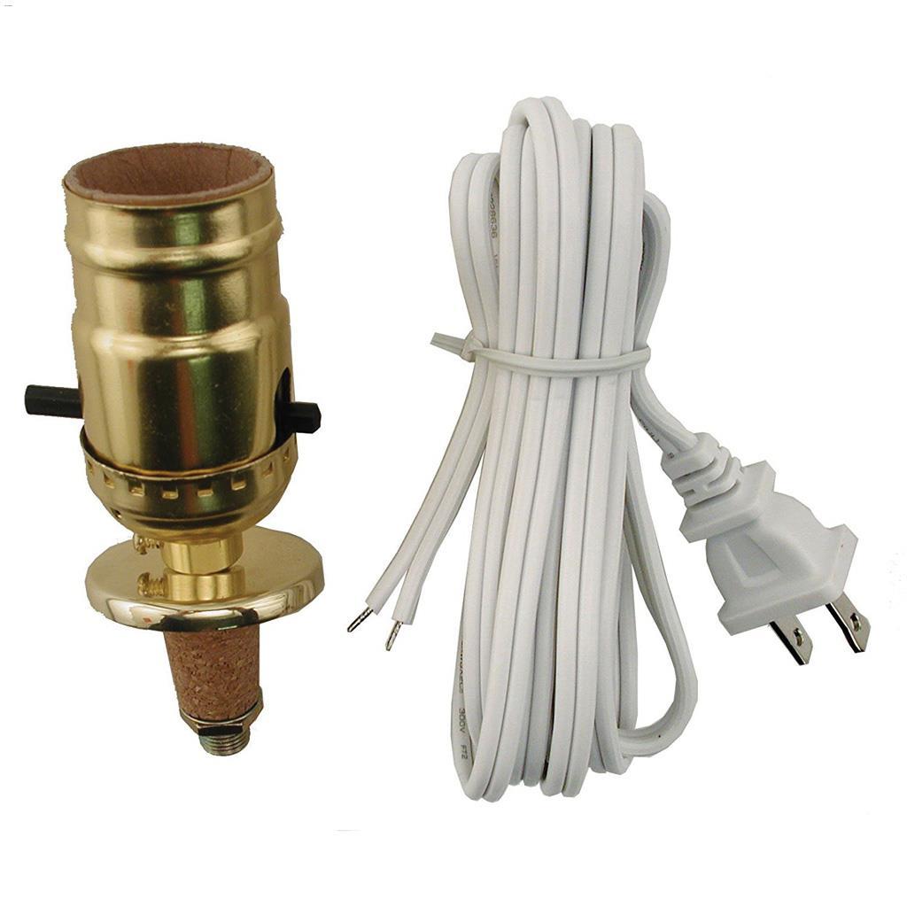 8' Cord Brass/White Electric Lamp Wiring Kit