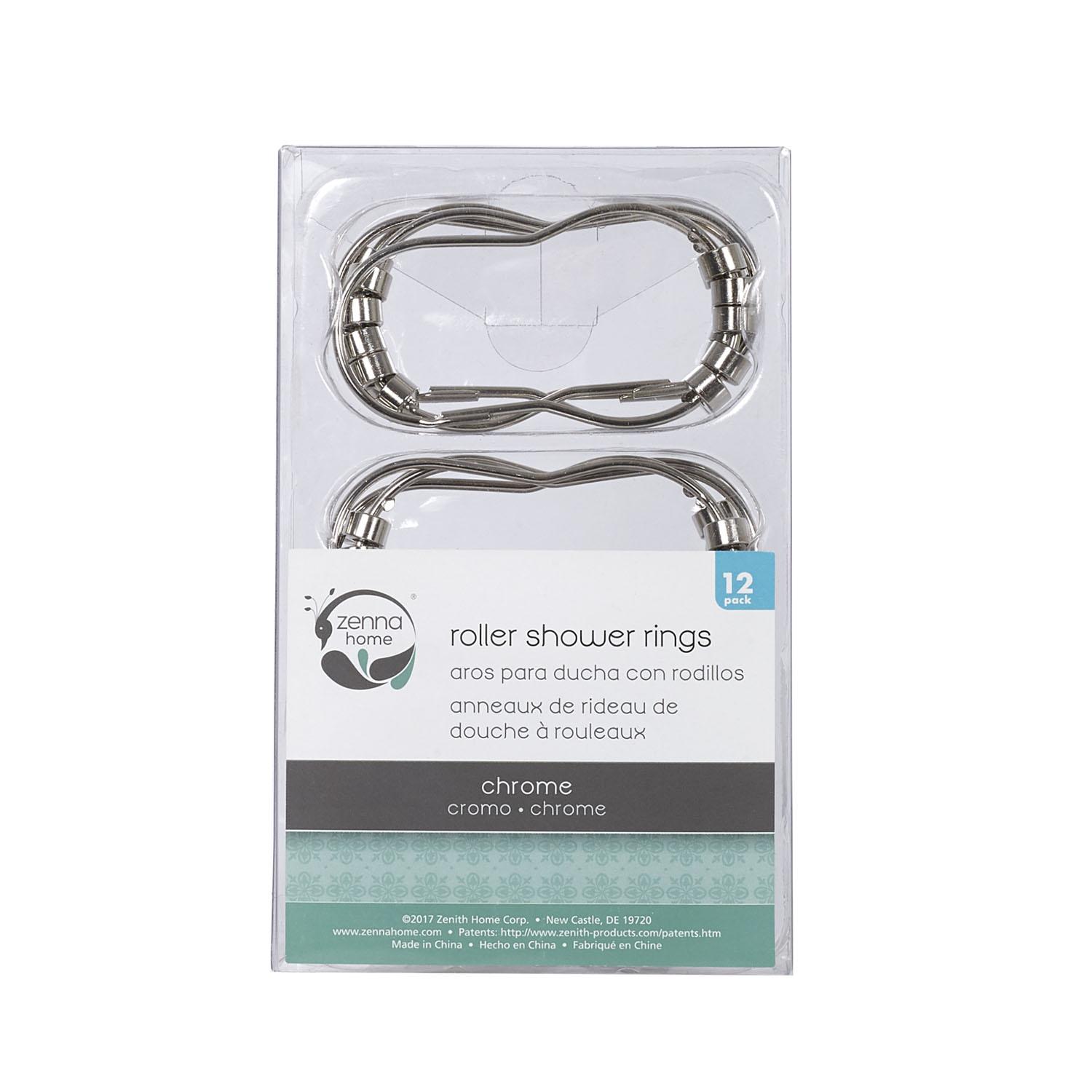 Chrome Roller Shower Curtain Hook-12/Pack