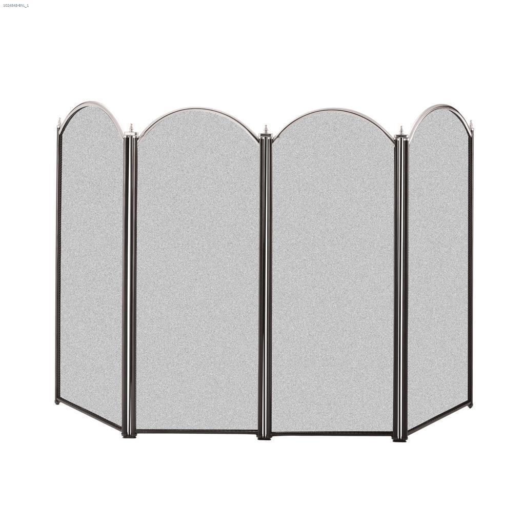 48" x 32" Black With Brushed Nickel 4-Panel Fireplace Screen
