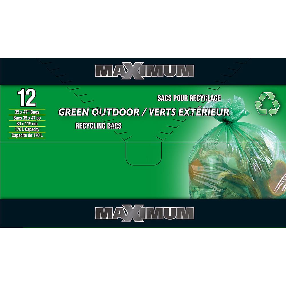 Maximum Recycling Bag Green 35" x 47"-12 Count
