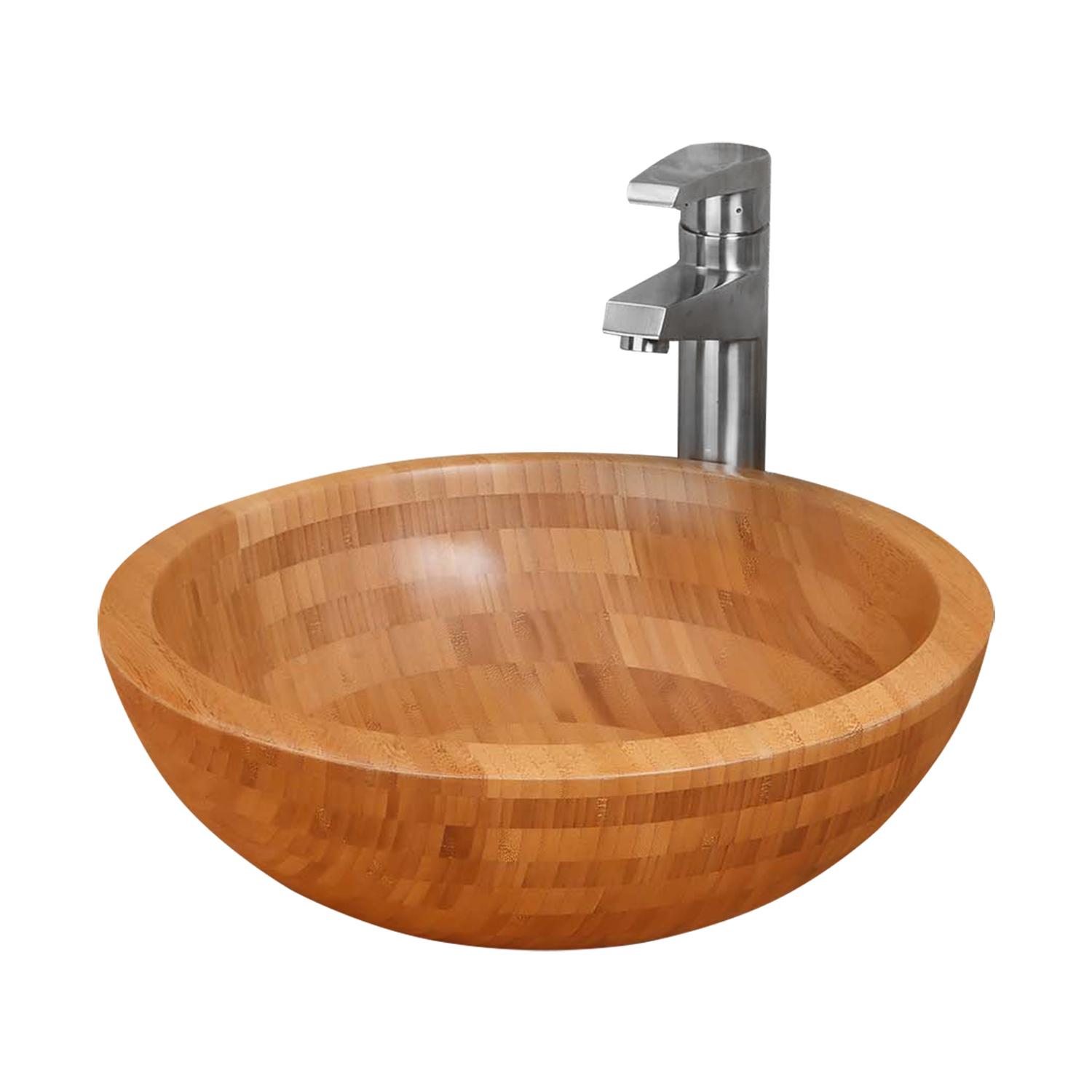 Évier salle de bain rond, inst. comptoir en bambou
