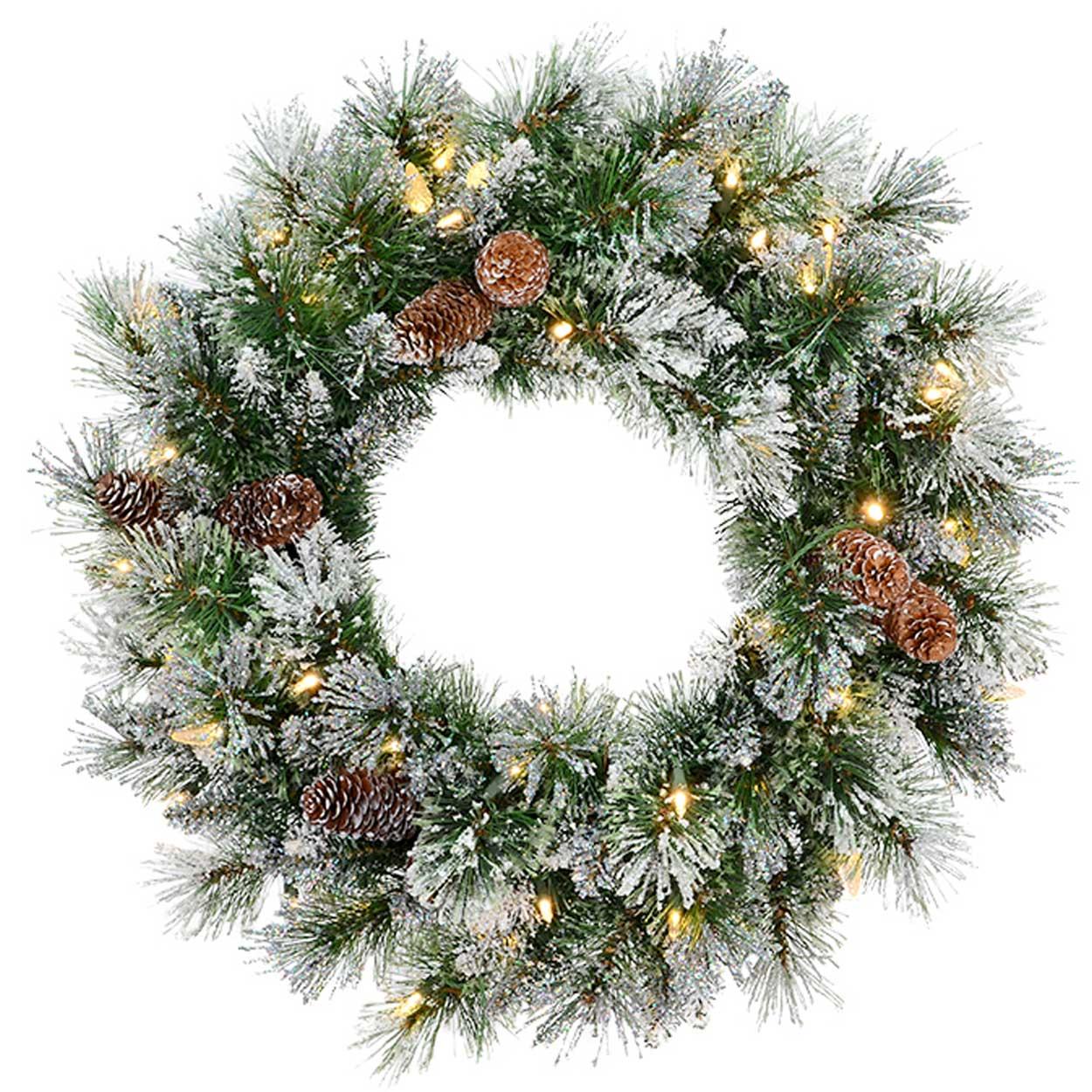 Wreath LED Glittery Pine with 50 Warm White Lights 30"