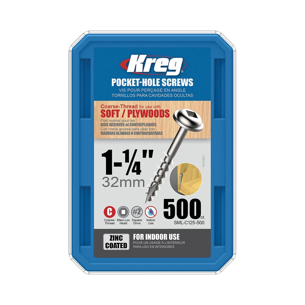 Kreg 1-1/4" Pocket Hole Screw Coarse-500/Pack