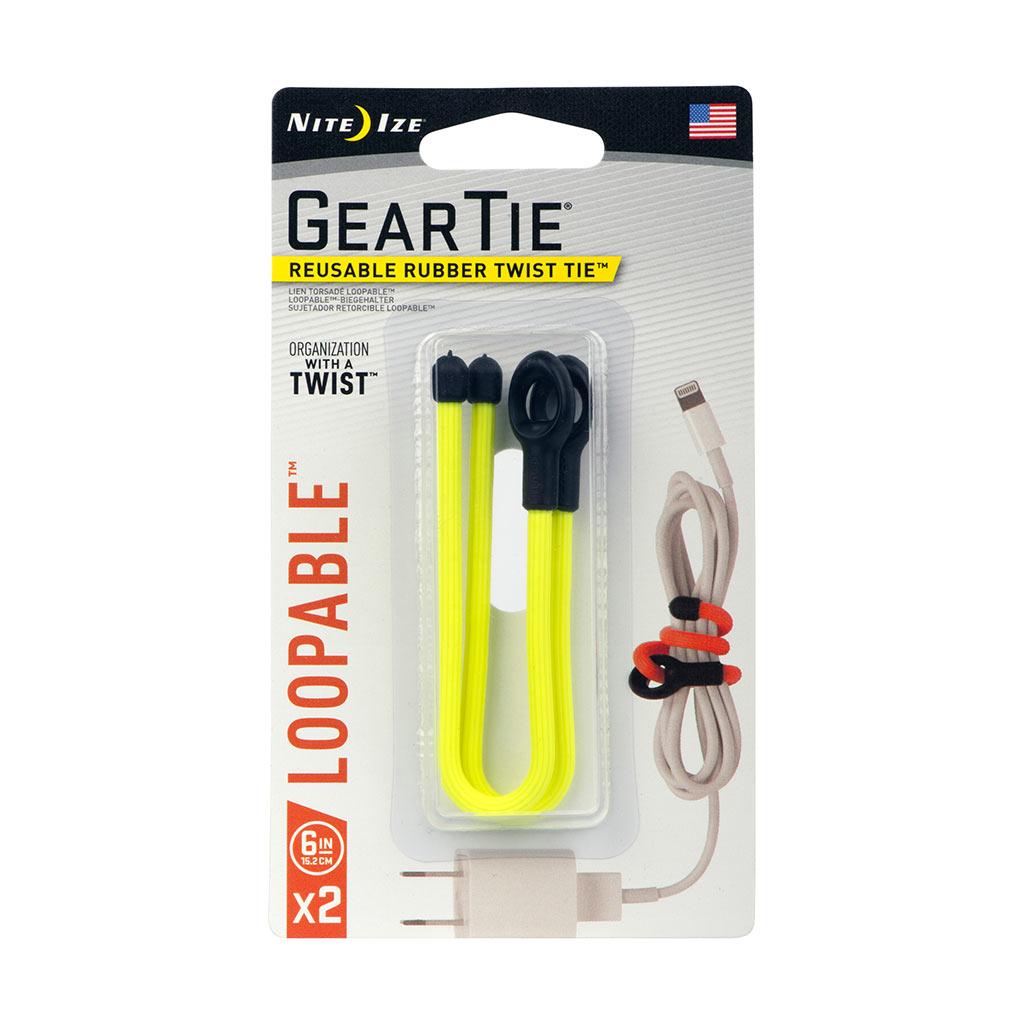 Lien torsadé à boucle Gear Tie 6 po, 2/pqt, jaune fluo